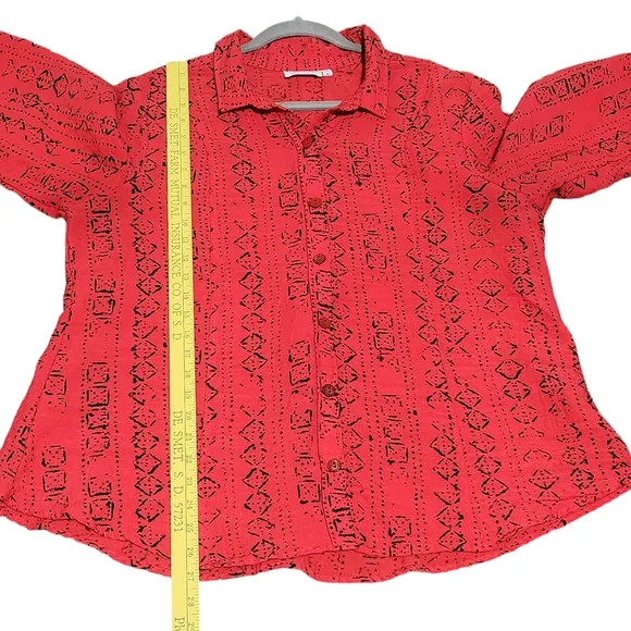 HABITAT CLOTHES TO LIVE IN Red Wearable Art To Wear Button Up Top XL Lagenlook - Picture 10 of 13